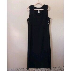Jane Ashley Overall Sheath Dress Size Medium Side Buttons Embroidery Black